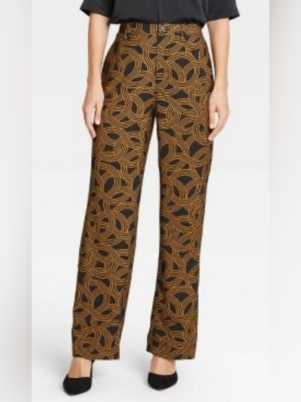 NWT ~ Who What Where Wide-Leg Black and Brown Patterned Pants